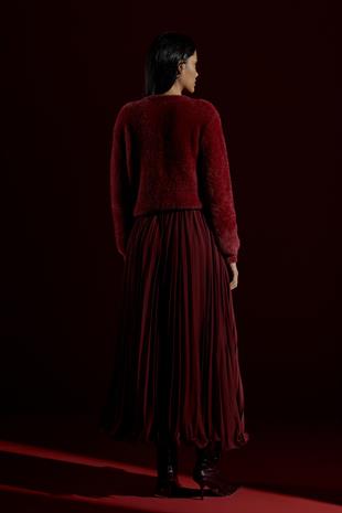 Layla Aksesuar Düğmeli Peluş Hırka - Bordo