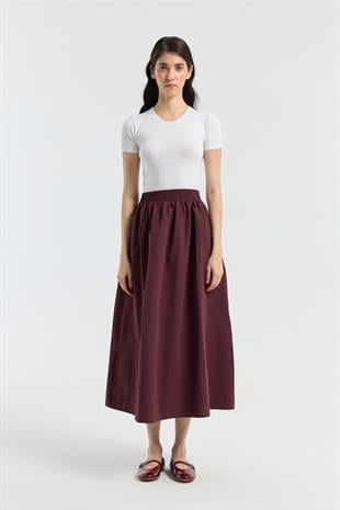 Layza Kloş Poplin Etek - Bordo