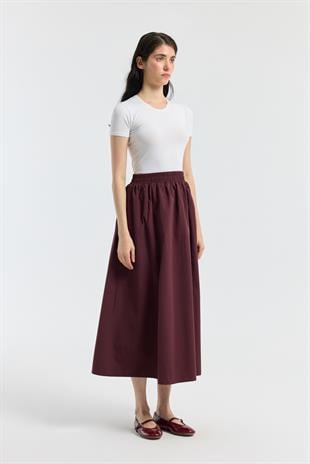 Layza Kloş Poplin Etek - Bordo