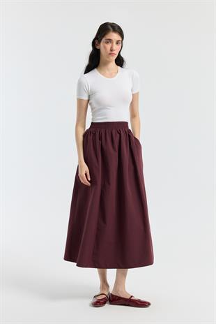 Layza Kloş Poplin Etek - Bordo
