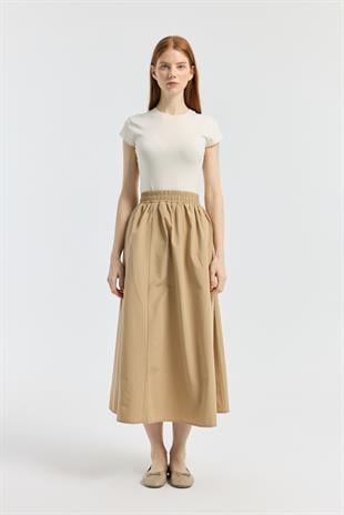 Layza Kloş Poplin Etek - Camel 
