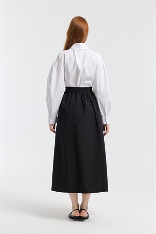 Layza Kloş Poplin Etek - Siyah