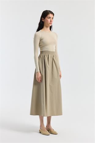 Layza Kloş Poplin Etek - Taş 