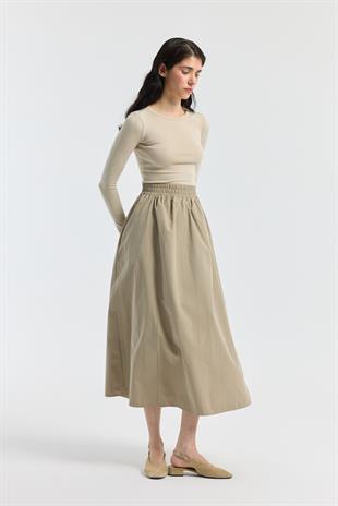 Layza Kloş Poplin Etek - Taş 