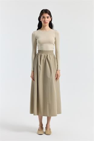 Layza Kloş Poplin Etek - Taş 