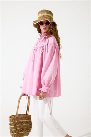 Leah Robalı Kemerli Tunik - Pembe