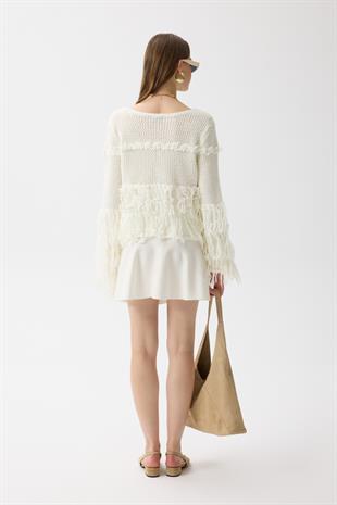 Lena Püsküllü Hırka  - Ekru