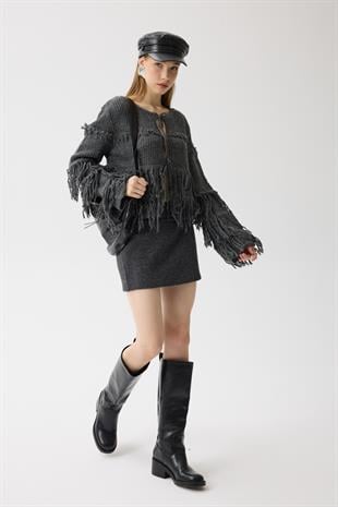 Lena Püsküllü Hırka - Antrasit