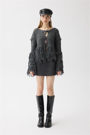 Lena Püsküllü Hırka - Antrasit