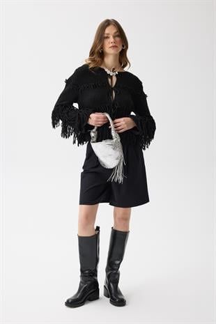 Lena Püsküllü Hırka - Siyah