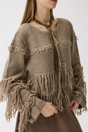 Lena Püsküllü Hırka - Vizon 