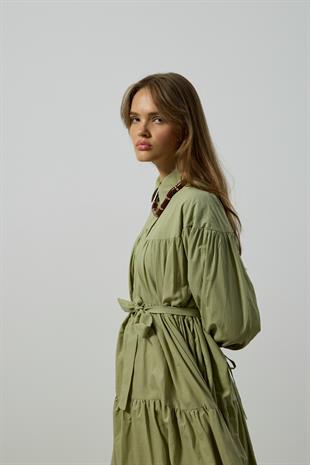 Leona Robalı Oversize Vual Elbise - Çağla