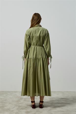 Leona Robalı Oversize Vual Elbise - Çağla