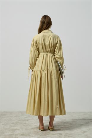 Leona Robalı Oversize Vual Elbise - Pastel Sarı