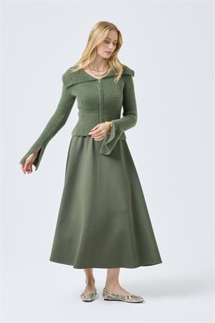 Lexa Denizci  Yaka Fermuarlı Hırka - Haki 