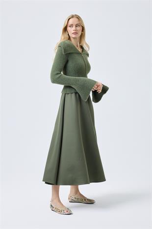 Lexa Denizci  Yaka Fermuarlı Hırka - Haki 