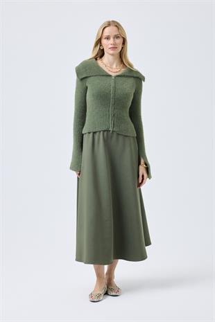 Lexa Denizci  Yaka Fermuarlı Hırka - Haki 