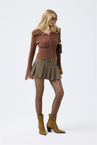 Lexa Denizci  Yaka Fermuarlı Hırka - Kahve 