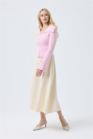 Lexa Denizci  Yaka Fermuarlı Hırka - Pembe 