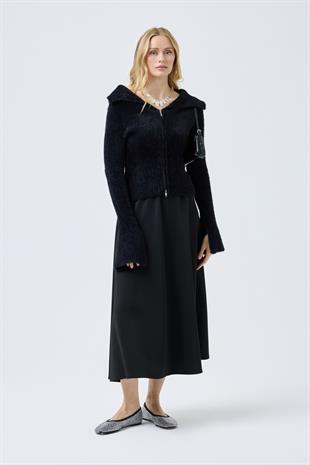 Lexa Denizci  Yaka Fermuarlı Hırka - Siyah 