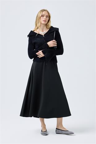 Lexa Denizci  Yaka Fermuarlı Hırka - Siyah 