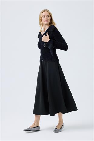 Lexa Denizci  Yaka Fermuarlı Hırka - Siyah 