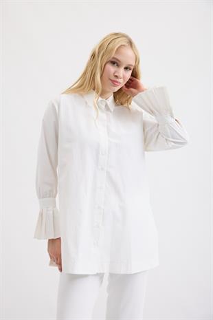 Lexia Manşeti Pileli Gömlek - Beyaz