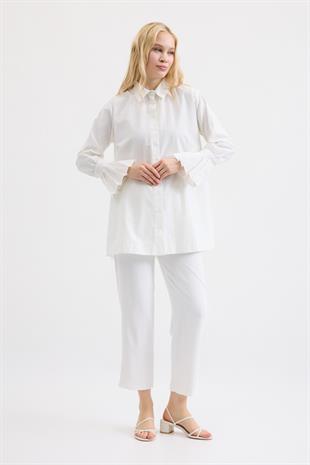 Lexia Manşeti Pileli Gömlek - Beyaz