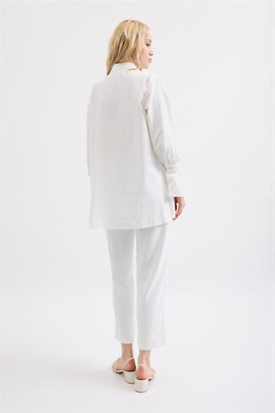 Lexia Manşeti Pileli Gömlek - Beyaz