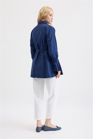 Lexia Manşeti Pileli Gömlek - Lacivert