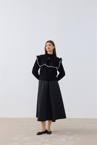 Lidia Fırfırlı Kazak- Siyah