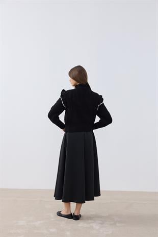 Lidia Fırfırlı Kazak- Siyah