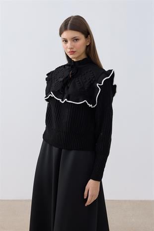 Lidia Fırfırlı Kazak- Siyah