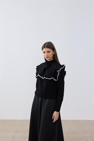 Lidia Fırfırlı Kazak- Siyah