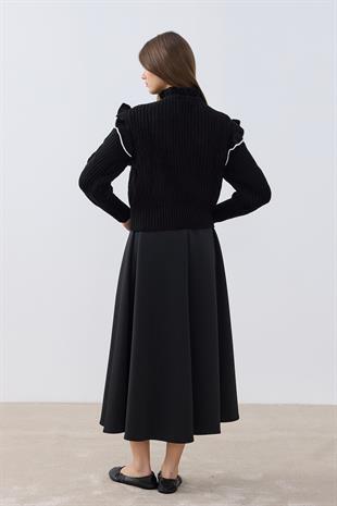 Lidia Fırfırlı Kazak- Siyah