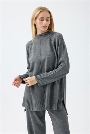 Lilie Nervürlü Triko Takım - Antrasit