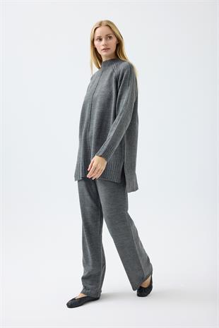 Lilie Nervürlü Triko Takım - Antrasit