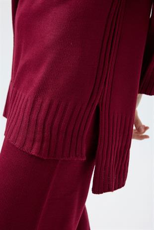 Lilie Nervürlü Triko Takım - Bordo 