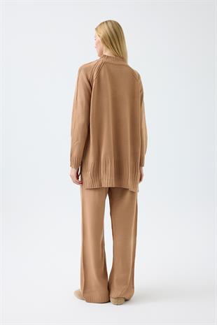 Lilie Nervürlü Triko Takım - Camel 