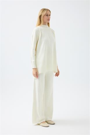 Lilie Nervürlü Triko Takım - Ekru 