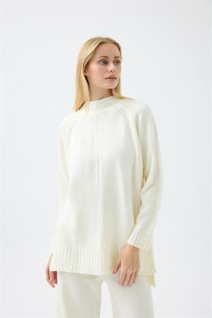 Lilie Nervürlü Triko Takım - Ekru 