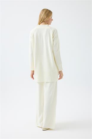Lilie Nervürlü Triko Takım - Ekru 