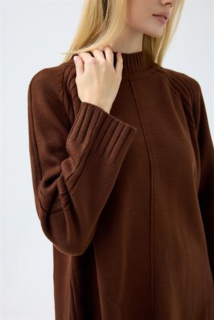 Lilie Nervürlü Triko Takım - Kahverengi 