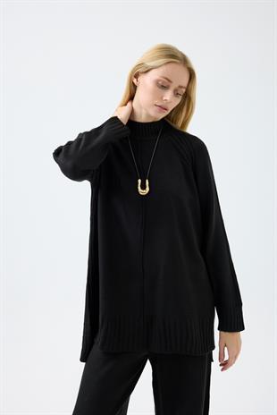 Lilie Nervürlü Triko Takım - Siyah