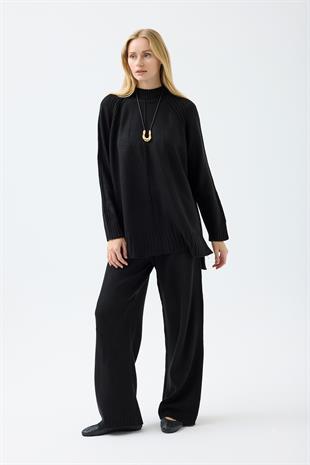 Lilie Nervürlü Triko Takım - Siyah