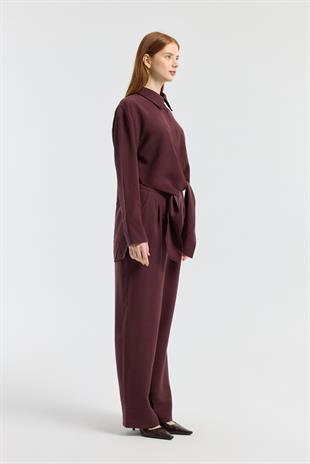 Liliya Önden Bağlamalı Pile Detaylı Takım - Bordo