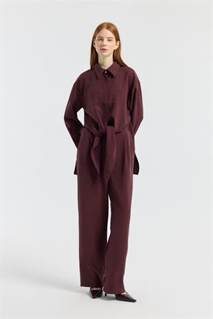 Liliya Önden Bağlamalı Pile Detaylı Takım - Bordo