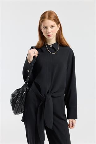 Liliya Önden Bağlamalı Pile Detaylı Takım - Siyah