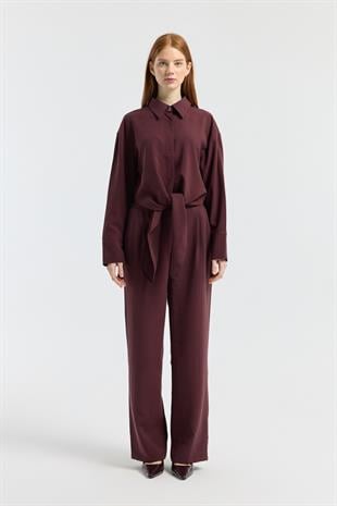 Liliya Önden Bağlamalı Pile Detaylı Takım - Bordo