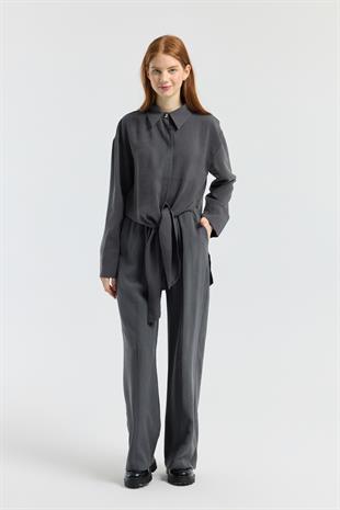 Liliya Önden Bağlamalı Pile Detaylı Takım - Antrasit 